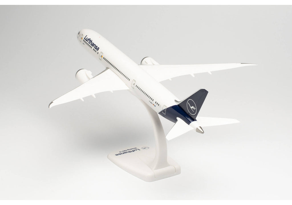 Herpa Boeing 787-9 Lufthansa Snap-Fit Plane Model on display stand